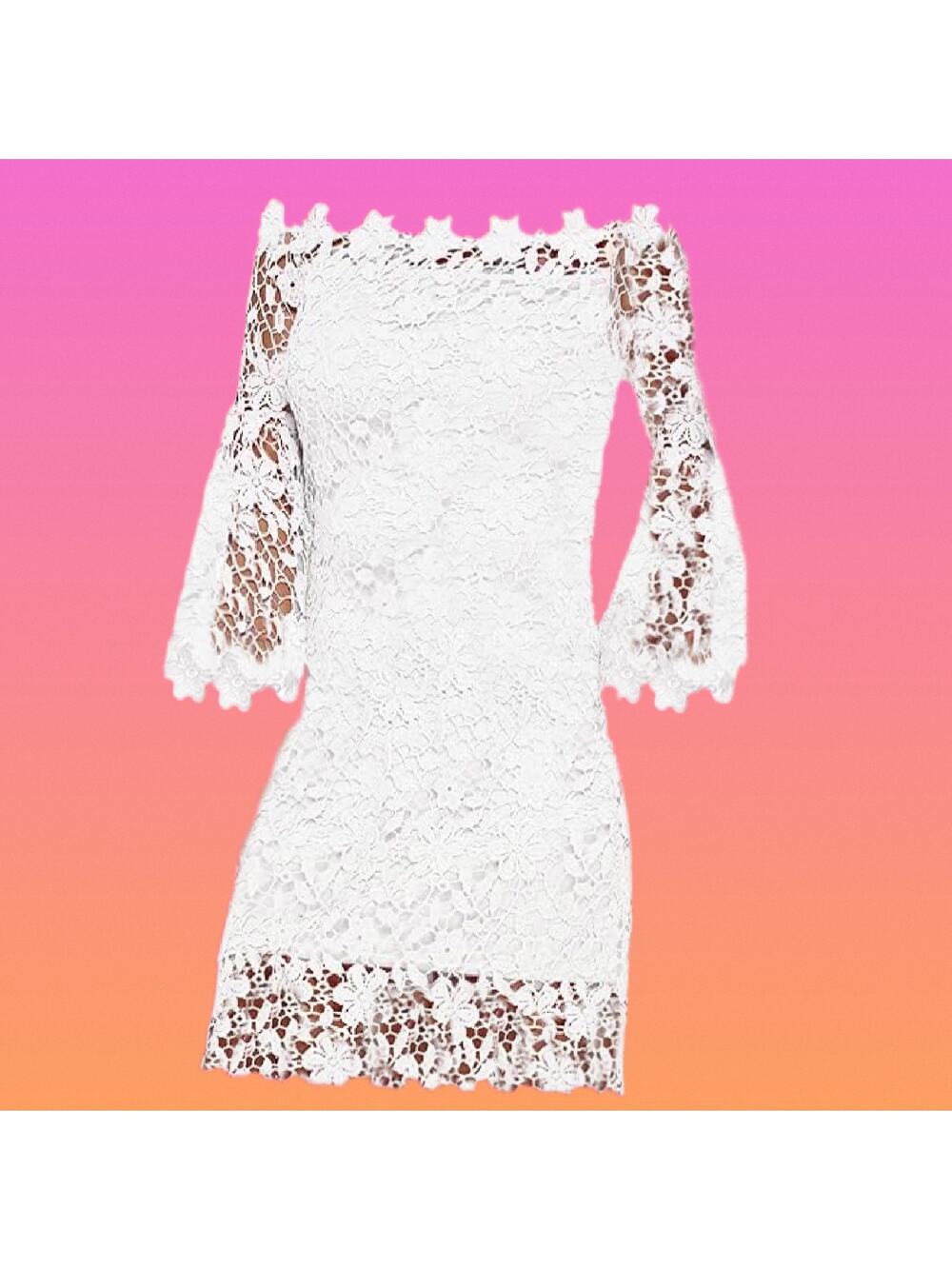 Ladies Off Shoulder Crochet Lace Pattern Floral Dress Size Small
